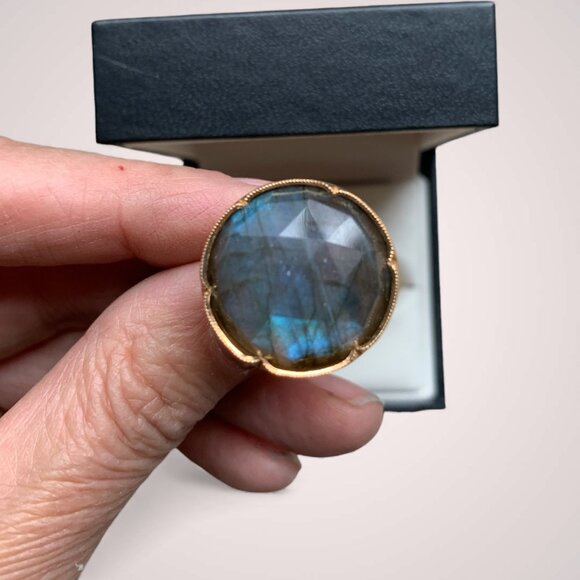 Irene Neuwirth large round rose-cut rainbow labrodorite in 18k rose gold ring - Picture 4 of 7